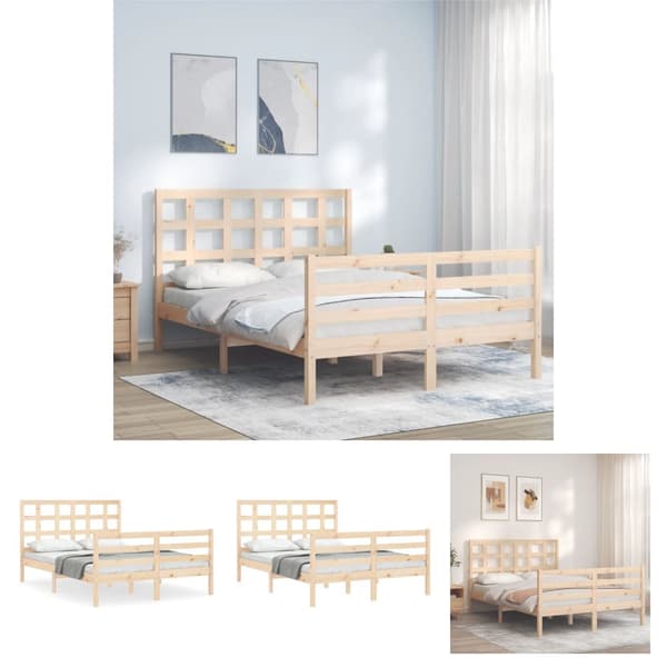 The Living Store sengeramme med sengegavl 120x200 cm massivt træ hvid - Senge & sengeramme
