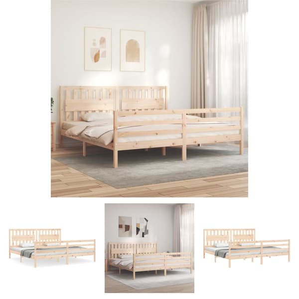 The Living Store sengeramme med sengegavl 200x200 cm massivt træ -  Senge & sengeramme
