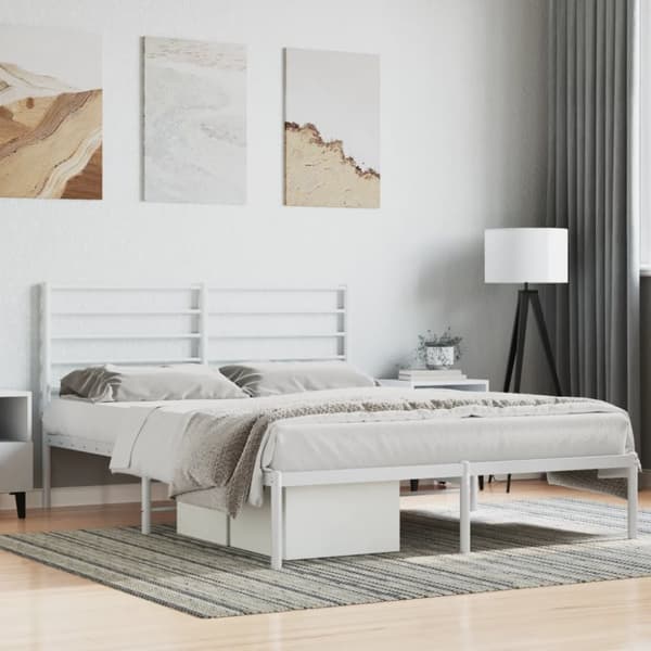 The Living Store sengeramme med sengegavl 160x200 cm metal hvid - Senge & sengeramme