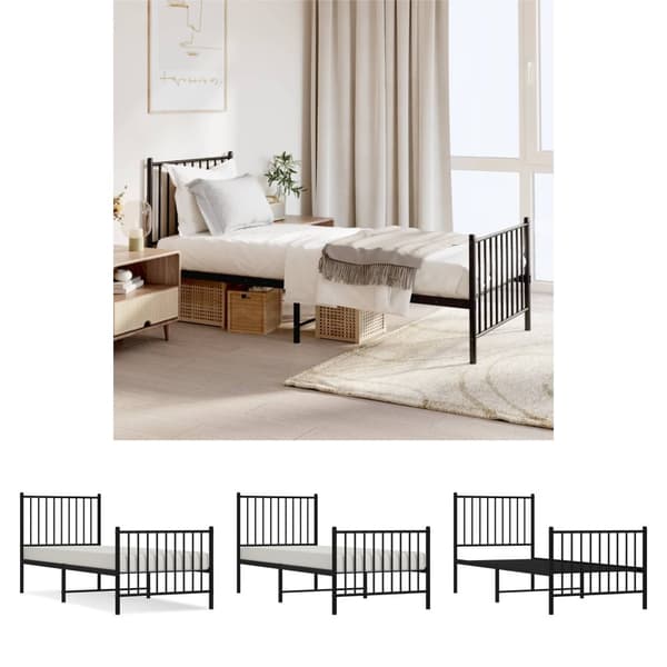 The Living Store sengeramme med sengegavl og fodgærde 75x190 cm metal sort - Senge & sengeramme