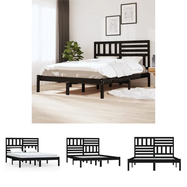 The Living Store sengeramme 140x190 cm massivt fyrretræ sort -  Senge & sengeramme