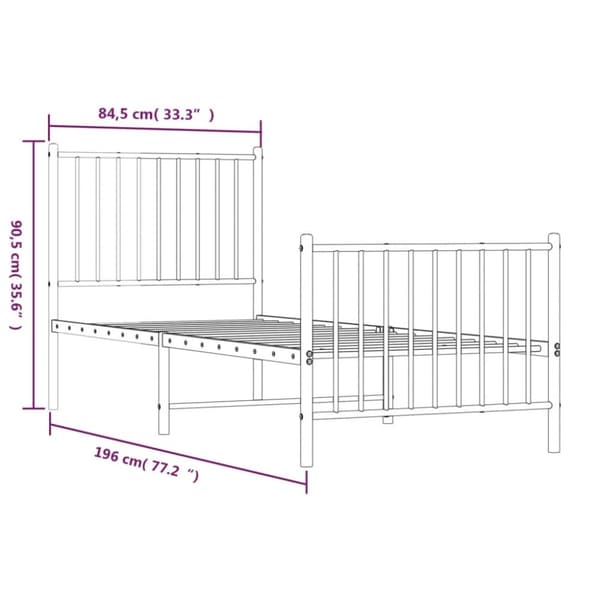 The Living Store sengeramme med sengegavl og fodgærde 80x200 cm metal hvid - Senge & sengeramme