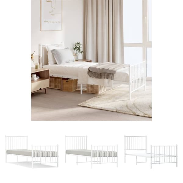 The Living Store sengeramme med sengegavl og fodgærde 80x200 cm metal hvid - Senge & sengeramme