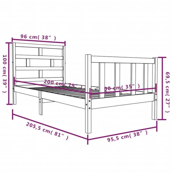 The Living Store Sängram vit massiv furu 90x200 cm - Sängar & sängramar
