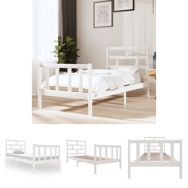The Living Store Sängram vit massiv furu 90x200 cm - Sängar & sängramar