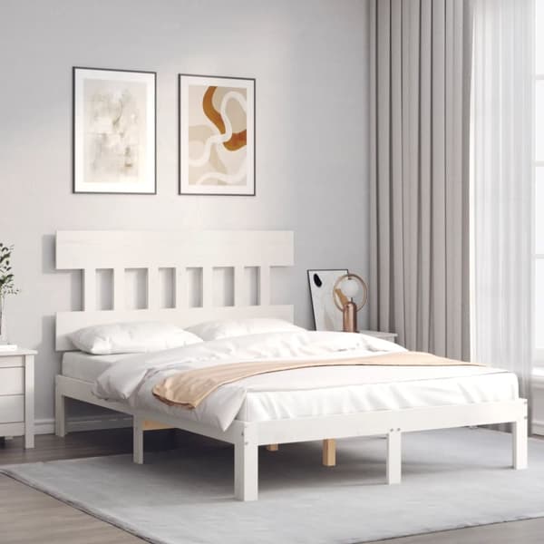 The Living Store sengeramme med sengegavl 140x200 cm massivt træ hvid - Senge & sengeramme