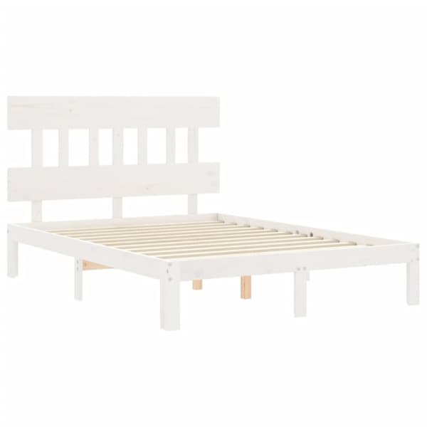The Living Store sengeramme med sengegavl 140x200 cm massivt træ hvid - Senge & sengeramme