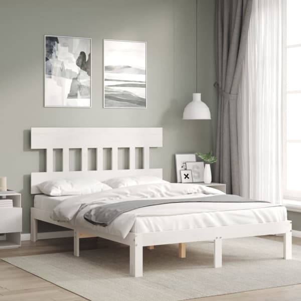 The Living Store sengeramme med sengegavl 140x200 cm massivt træ hvid - Senge & sengeramme
