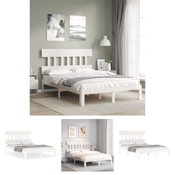 The Living Store sengeramme med sengegavl 140x200 cm massivt træ hvid -  Senge & sengeramme