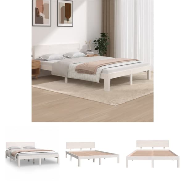 The Living Store sengeramme 140x200 cm massivt fyrretræ hvid -  Senge & sengeramme