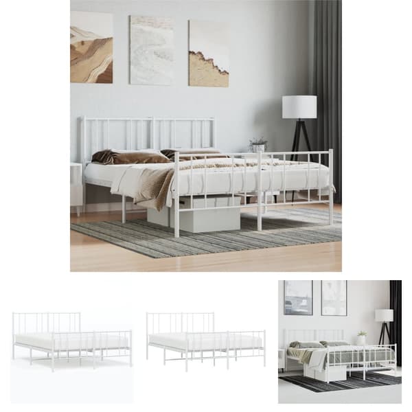 The Living Store sengeramme med sengegavl og fodgærde 120x200 cm metal hvid - Senge & sengeramme
