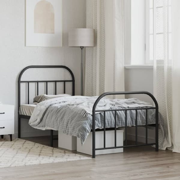 The Living Store sengeramme med sengegavl og fodgærde 90x190 cm metal sort -  Senge & sengeramme