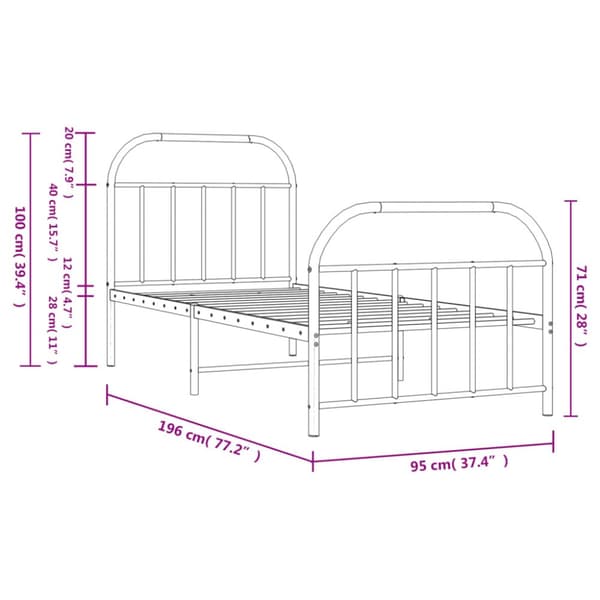 The Living Store sengeramme med sengegavl og fodgærde 90x190 cm metal sort -  Senge & sengeramme