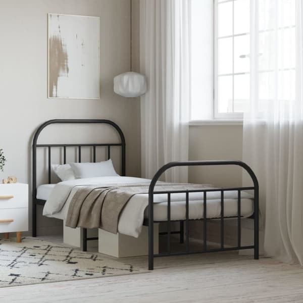 The Living Store sengeramme med sengegavl og fodgærde 90x190 cm metal sort -  Senge & sengeramme