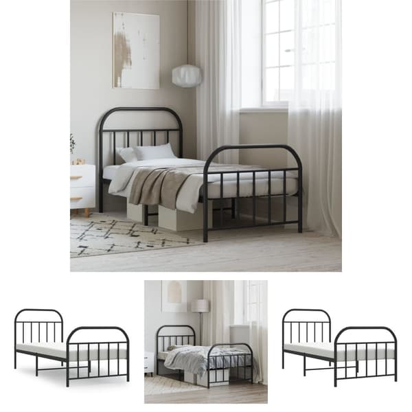 The Living Store sengeramme med sengegavl og fodgærde 90x190 cm metal sort -  Senge & sengeramme