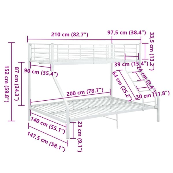 The Living Store Våningssäng vit metall 140x200/90x200 cm -  Sängar & sängramar