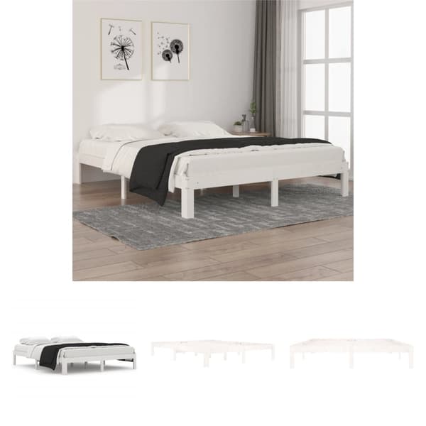The Living Store sengeramme 160x200 cm massivt fyrretræ hvid - Senge & sengeramme