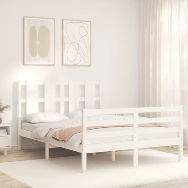 The Living Store sengeramme med sengegavl Small Double massivt træ hvid - Senge & sengeramme