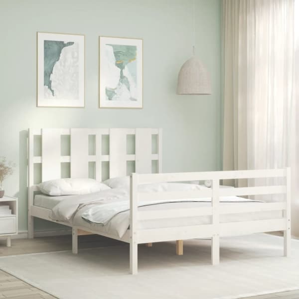 The Living Store sengeramme med sengegavl Small Double massivt træ hvid - Senge & sengeramme