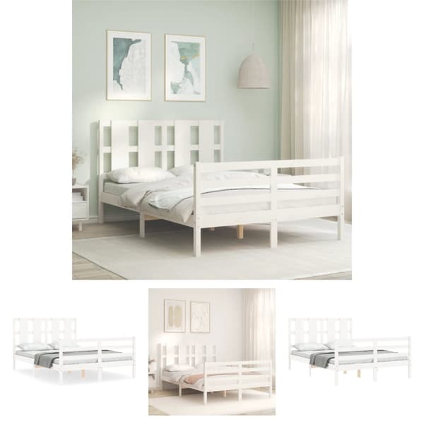 The Living Store sengeramme med sengegavl Small Double massivt træ hvid - Senge & sengeramme
