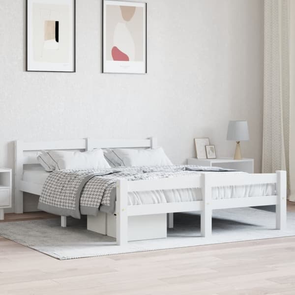 The Living Store sengestel 120x200 cm massivt fyrretræ hvid -  Senge & sengeramme