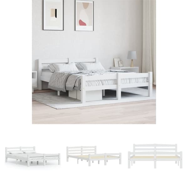 The Living Store sengestel 120x200 cm massivt fyrretræ hvid -  Senge & sengeramme