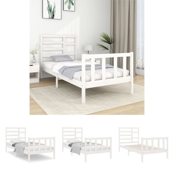The Living Store sengeramme 90x190 cm Single massivt træ hvid -  Senge & sengeramme