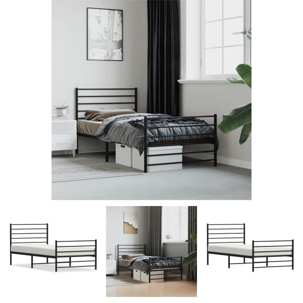 The Living Store sengeramme med sengegavl og fodgærde 90x190 cm metal sort -  Senge & sengeramme