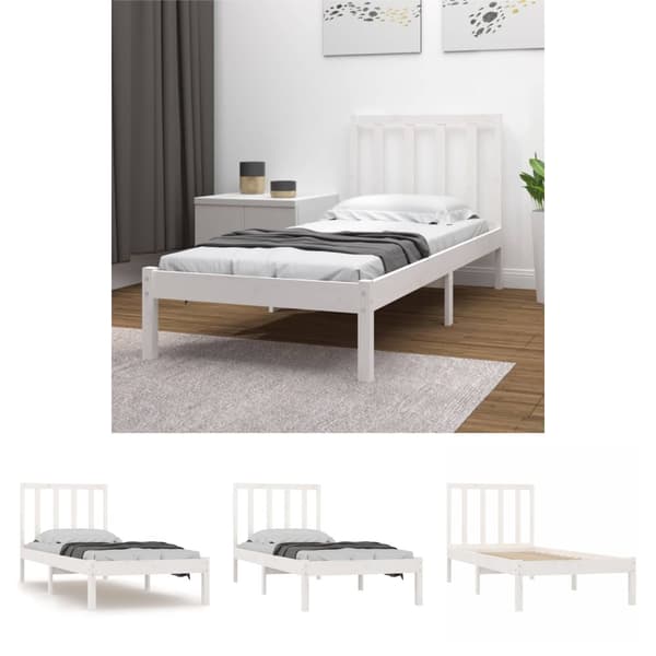The Living Store sengeramme 90x190 cm Single massivt fyrretræ hvid -  Senge & sengeramme