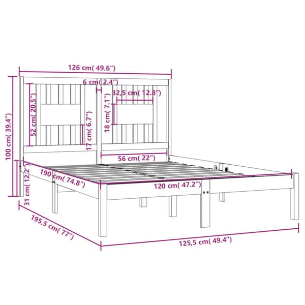 The Living Store sengeramme 120x190 cm Small Double massivt træ hvid -  Senge & sengeramme
