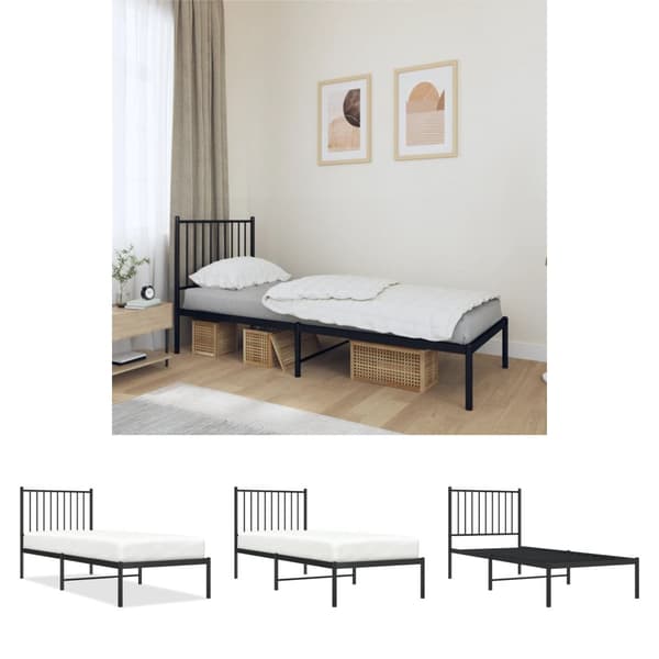 The Living Store sengeramme med sengegavl 75x190 cm metal sort - Senge & sengeramme