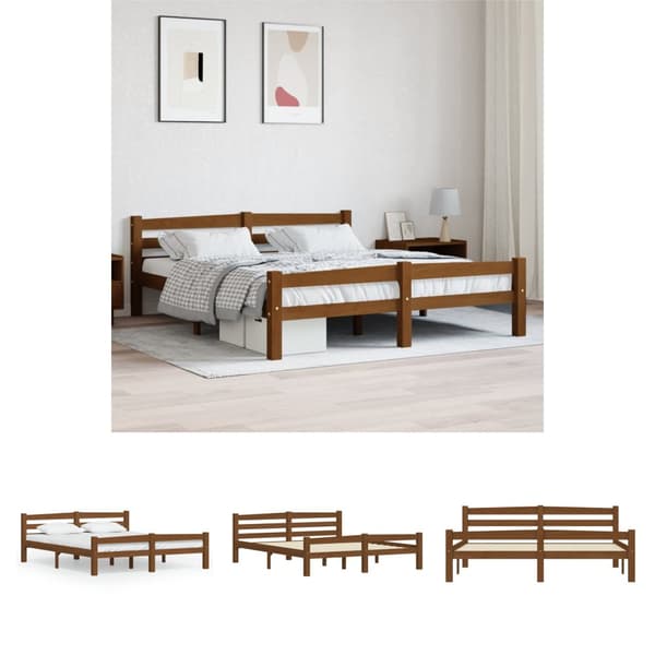 The Living Store sengestel 160x200 cm massivt fyrretræ gyldenbrun -  Senge & sengeramme