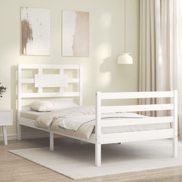 The Living Store sengeramme med sengegavl Single massivt træ hvid - Senge & sengeramme