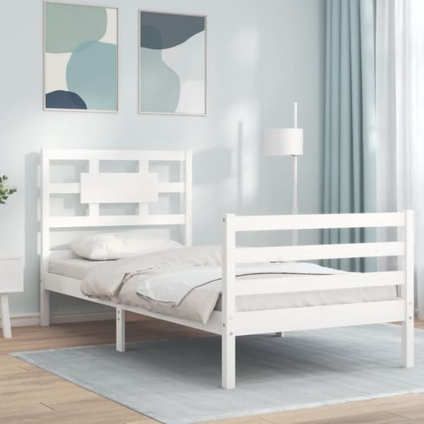 The Living Store sengeramme med sengegavl Single massivt træ hvid - Senge & sengeramme