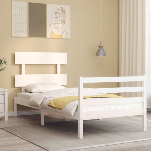 The Living Store sengeramme med sengegavl Single massivt træ hvid - Senge & sengeramme