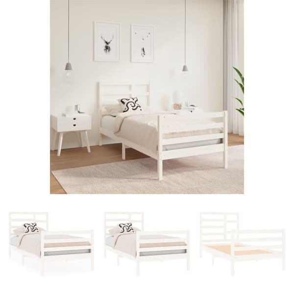 The Living Store sengeramme 90x190 cm Single massivt træ hvid -  Senge & sengeramme