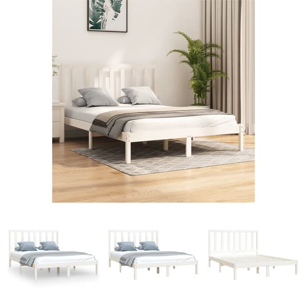 The Living Store sengeramme 140x200 cm massivt fyrretræ hvid - Senge & sengeramme