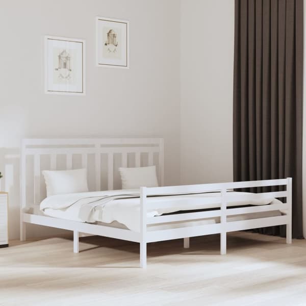 The Living Store sengeramme 200x200 cm massivt træ hvid - Senge & sengeramme