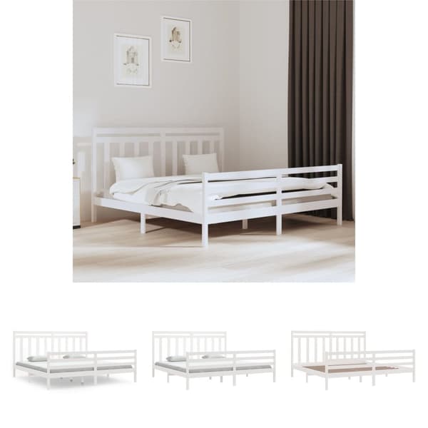 The Living Store sengeramme 200x200 cm massivt træ hvid - Senge & sengeramme