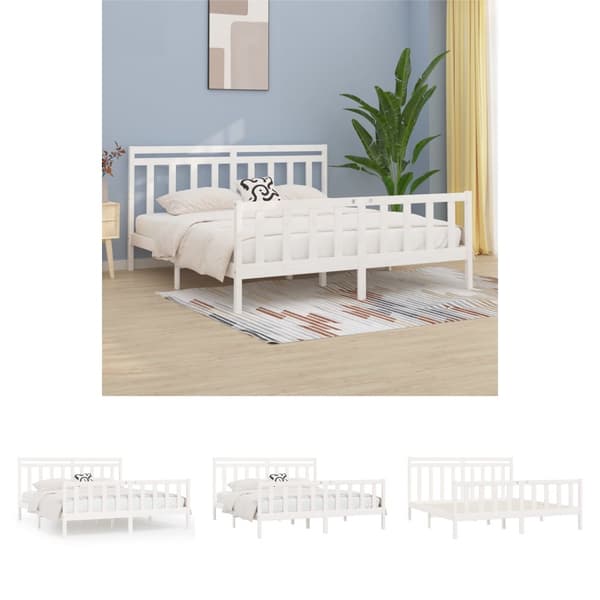 The Living Store sengeramme 200x200 cm massivt fyrretræ hvid - Senge & sengeramme