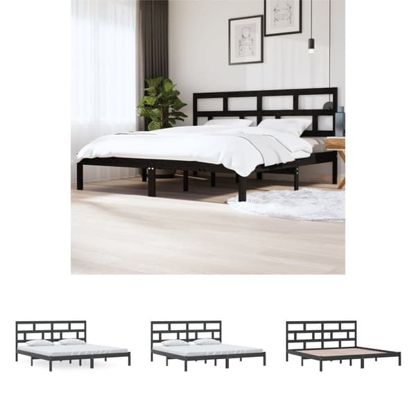 The Living Store sengeramme 200x200 cm massivt fyrretræ sort -  Senge & sengeramme
