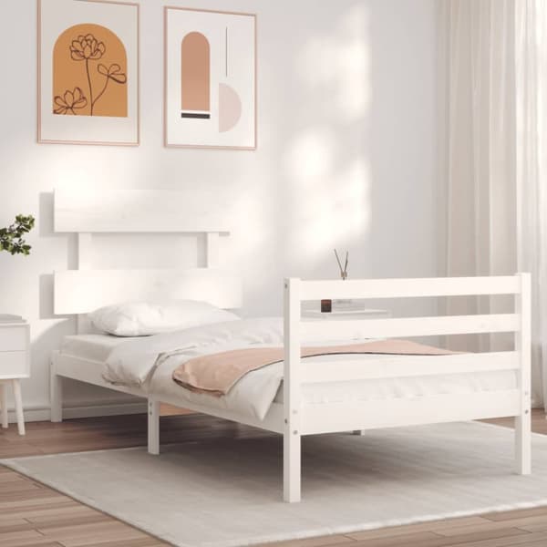 The Living Store sengeramme med sengegavl 90x200 cm massivt træ hvid - Senge & sengeramme