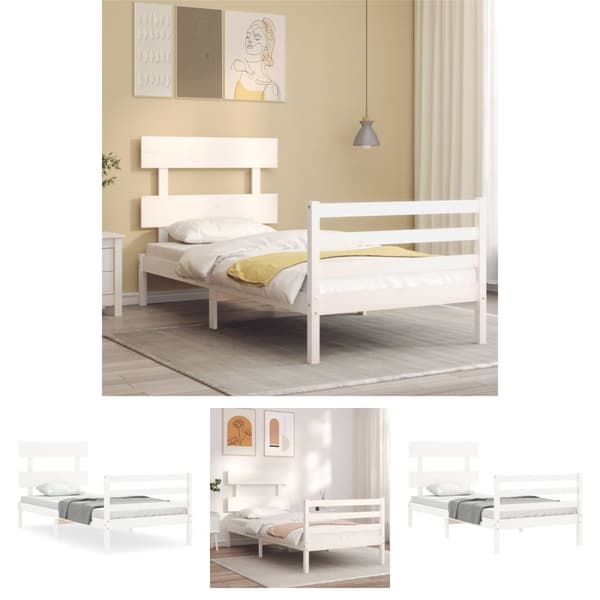The Living Store sengeramme med sengegavl 90x200 cm massivt træ hvid - Senge & sengeramme