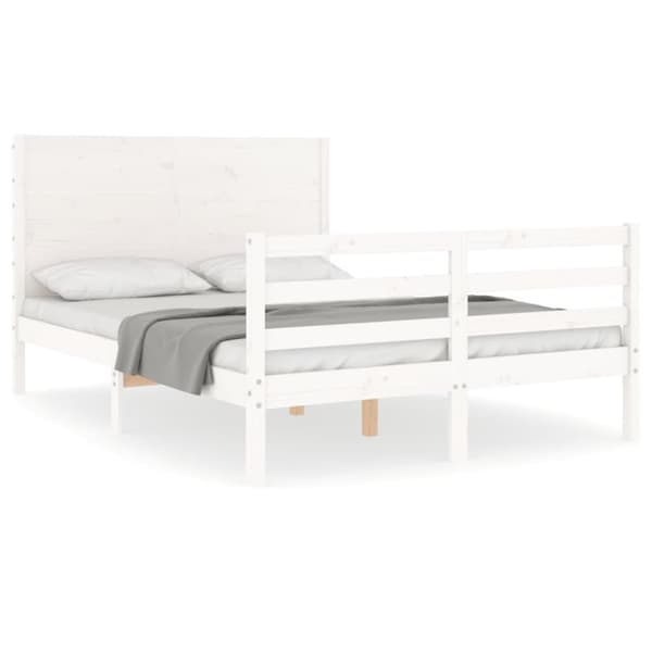 The Living Store sengeramme med sengegavl 120x200 cm massivt træ hvid -  Senge & sengeramme