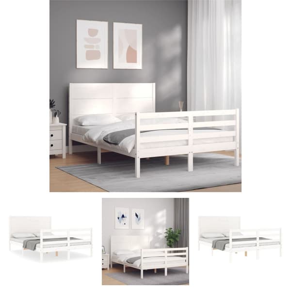 The Living Store sengeramme med sengegavl 120x200 cm massivt træ hvid -  Senge & sengeramme