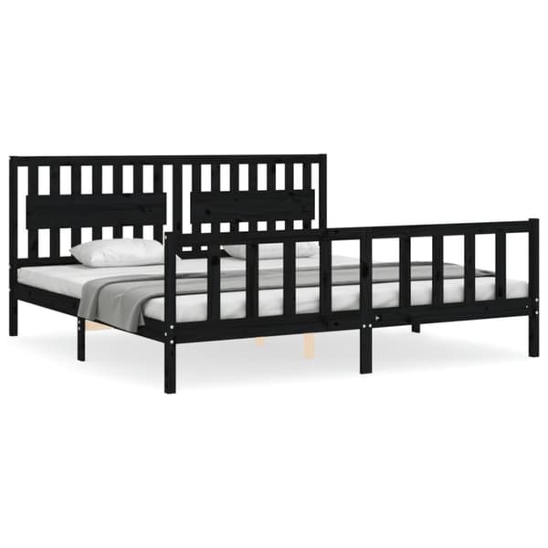 The Living Store sengeramme med sengegavl 200x200 cm massivt træ sort - Senge & sengeramme