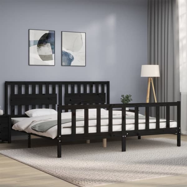 The Living Store sengeramme med sengegavl 200x200 cm massivt træ sort - Senge & sengeramme