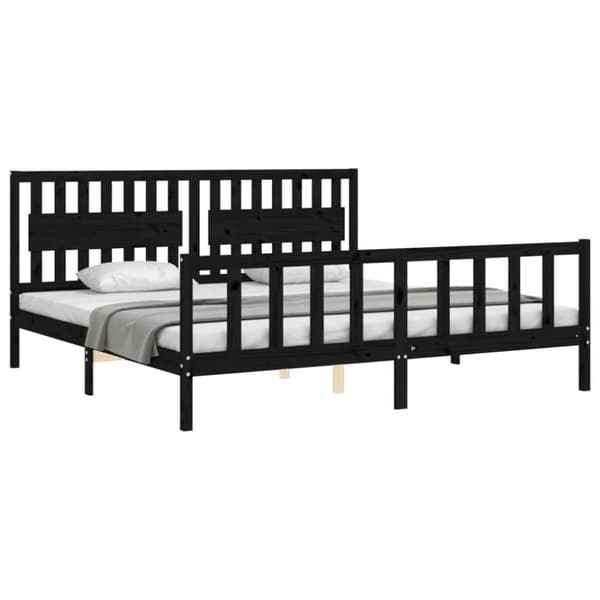 The Living Store sengeramme med sengegavl 200x200 cm massivt træ sort - Senge & sengeramme