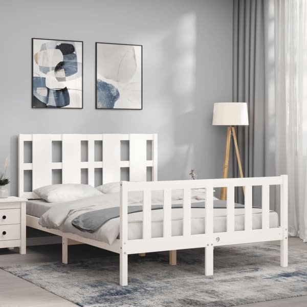 The Living Store Sängynrunko päädyllä valkoinen 140x200 cm täysi puu - Sängyt & sängynrungot