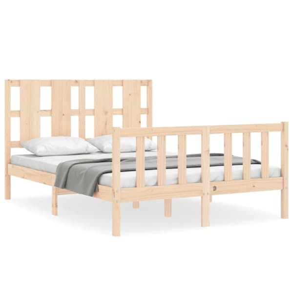 The Living Store sengeramme med sengegavl 120x200 cm massivt træ hvid - Senge & sengeramme